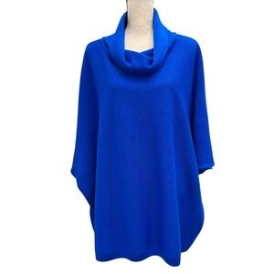 ST. JOHN ROYAL BLUE WOOL OVERSIZED SHORT SLEEVE COWL NECK SWEATER